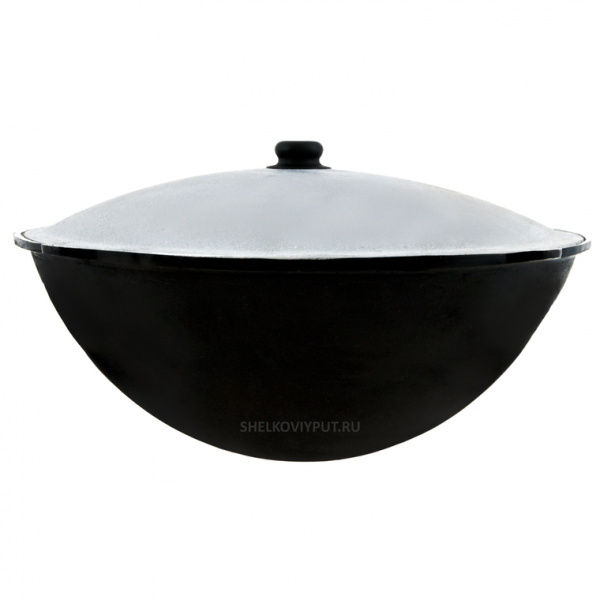 Казан узбекский чугунный 30л круглое дно с алюминиевой крышкой